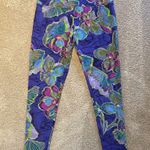 Soft Surroundings  Leggings Purple Lime Green Tropical Floral Size SMALL Photo 0