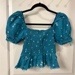 Aeropostale Teal Floral Puff Sleeve Crop Top Photo 2