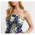 Anthropologie  Floral Ruffled Strapless Blue A Line Dress NWT Size Large Photo 4