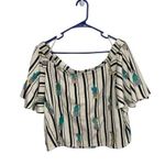Judith March  Women's Embroidered Off The Shoulder Cactus Striped Blouse Medium Photo 0