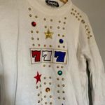 Vintage Gepetto 777 Lucky Number Bejeweled Sweater White Size L Photo 5