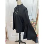 T Tahari Blouse Womens Size S Black Mock Neck Keyhole Large Bell Sleeve Chic Photo 1