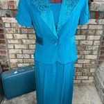 sheath dress blazer jacket embroidered collar teal green blue Size 8 Photo 0