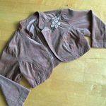 Forever 21 twenty one Velvet Cropped Jacket, Embroidered, Beaded, Tan, Cream, Green, Size S Photo 0