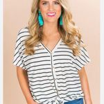 I Joah black and white striped tie front top Size M Photo 0