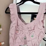 ZARA NWT KNIT CROP TOP PURPLE EMBROIDERED FLOWERS RUFFLE Photo 1