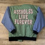 Unisex Linda Finegold A**HOLES LIVE FOREVER ALF Hooded Bomber Jacket Size Small Blue Photo 4