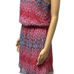 EXPRESS Pink Blue Geo Print Crochet Back Elastic Waist Sleeveless Mini Dress S Photo 2