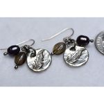 Source Unknown Vintage  Chic Beaded Silver Tone Leaf Charm Dangle Fish Hook Earrings Photo 1