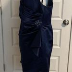 JJ's House J.J’s House| Navy Sheath V-Neck Knee-Length Satin Dress with crystal brooch NWT Photo 4