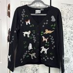 Michael Simon dog embroidered button down cotton cardigan Black Photo 0