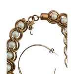 Vintage Gold Link Chain Pearl Necklace Hoop Earrings Set Jewelry Photo 1