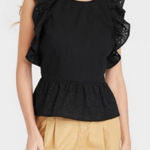 Who What Wear Who What Where Butterfly Sleeves Eyelet Embroidered Black Top Photo 0