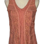 Downeast  Basics Romantic Lace Tank Top M Pink Peach V Neck Stretch Sleeveless Photo 0