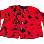 Vintage Allure 80s 90s Boutique Red Black jacket coat‎ blazer Abstract Office Photo 0