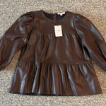 THML NWT  Chocolate brown Faux Leather Top Sz M Photo 0