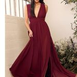 Lulus Sleeveless V-Neck Maxi Dress Women's Small Burgundy Slit V-Back NWT Photo 0