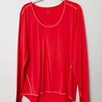 Athleta [] Neon Coral Pink Scoop Neck Long Sleeve Workout Top Thumbholes Size XL Photo 0