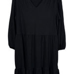 Sandra Darren  Black Tiered V-Neck Lightweight Long Sleeve Dress Large L Minimal Photo 0