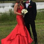 Abby Paris Red Corset Formal Mermaid Prom Dress Photo 2