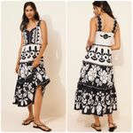 Farm Rio Black And White Summer Cutwork Organic Cotton Midi Dress Photo 2