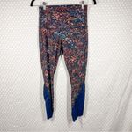 Lululemon  Blue Pink Flowerscent Wunder Under Crop Scallop Leggings‎ Photo 1
