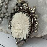 Indian Chief Carved Bone Skull Necklace 20” Chain Photo 8