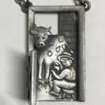 Farmer Milking Cow Pewter Pendant Necklace Photo 2