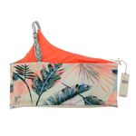 Maaji NWT Anthropologie  Striped Floral Coral One Shoulder Swim Bikini Top L Photo 3