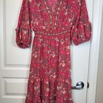 Max Studio  Cerise Lily Spray Floral V-Neck Dress Size Small EUC #5672 Photo 0