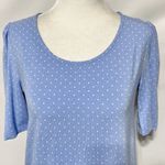 Susan Graver New Polka Dot Print Spa Knit Puff Elbow Sleeve Top Light Blue XXS Photo 4