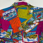 Diane Gilman Vintage  Silk Button Up Shirt Postcard Tropical Beach Novelty Size M Photo 5