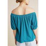Anthropologie  Elodie Off Shoulder Puff Sleeve Top Turquoise Blue Size Small Photo 1