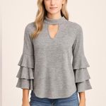 Fantastic Fawn Gray Ruffle Sleeve Keyhole Top | Size Small | Made in USA Photo 0