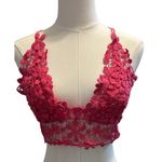 Bralette SZ Sm Crochet Pink Smocking Sweet Generis Cross Back 100% Cotton Boho Photo 0