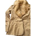 Guess Vintage Suede Leather Jacket Women’s Sz SMALL Brown Coat Faux Fur Stitched Photo 2