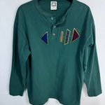 Cotton Deluxe Vintage 90s‎ Hunter Green Geo Embroidered Henley Shirt Size Medium Photo 0