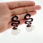 Cartoon Coffee Earring, Coffee Tumbler Earrings, Coffee Latte Earrings White Photo 2