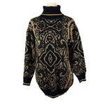 Vintage 80's Pronto Moda Gold Metallic Knit Turtleneck Sweater Women Small‎ Black Photo 1