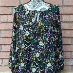 Old Navy EUC  Floral Blouse Black Background w/ Neck Tie 2X Photo 0