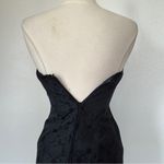 Vintage 90s Solid Black Satin Floral Strapless Sequin Union Made Dress Size 8 Photo 5