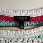 Talbots Crochet Sweater Vest Women Petite P Sleeveles Green Striped Boho Cottage Photo 3