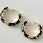 Chic Black Enamel Earrings with Pink Floral Design Photo 6