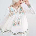 Raga  Women's Coastland Boho Embroidered Long Sleeve Babydoll Swing Blouse Top XS Photo 3