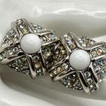 St. John  silver tone and white square clip on earrings Photo 9