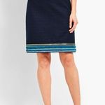 Talbots Tweed Knit Embroidered Sequin Fringe Pencil Skirt Navy Blue Size 10 Photo 0