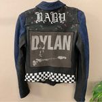 Doma Leather OOAK reworked moto Jacket, blu with animal print and back graphic S Black Photo 2