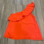 Crosby Bright Melon Orange One Shoulder Top with Ruffle and Pom Photo 5