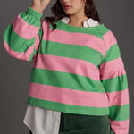 Anthropologie Maeve French Terry Sweatshirt in Pink Green Stripe Size XS Photo 0