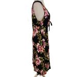 Hilo Hattie | Pink & Black Floral Ruched Neckline Midi Dress Size Large Photo 3